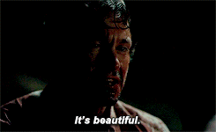 GIF with dialogue text ('It's beautiful') of Hannibal and Will.
