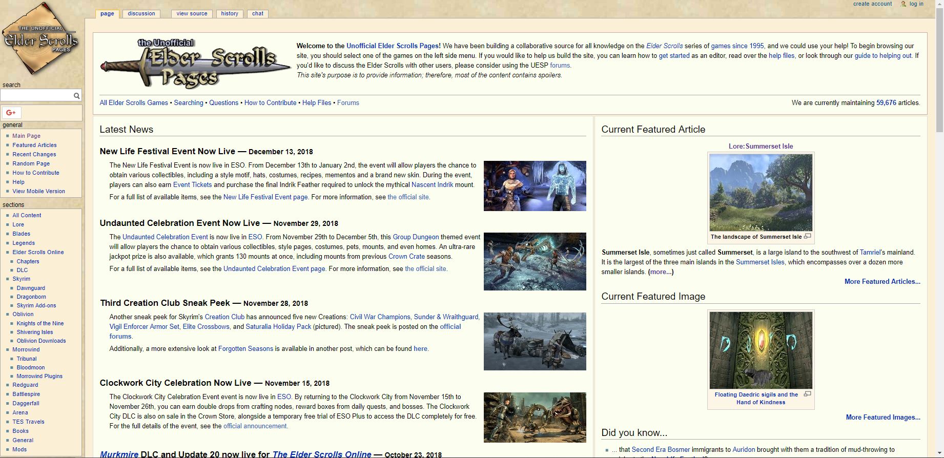 Web page entitled The Unofficial Elder Scrolls Pages