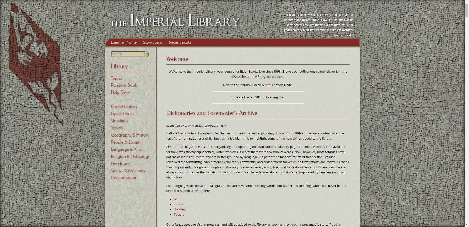 Web page entitled The Imperial Library
