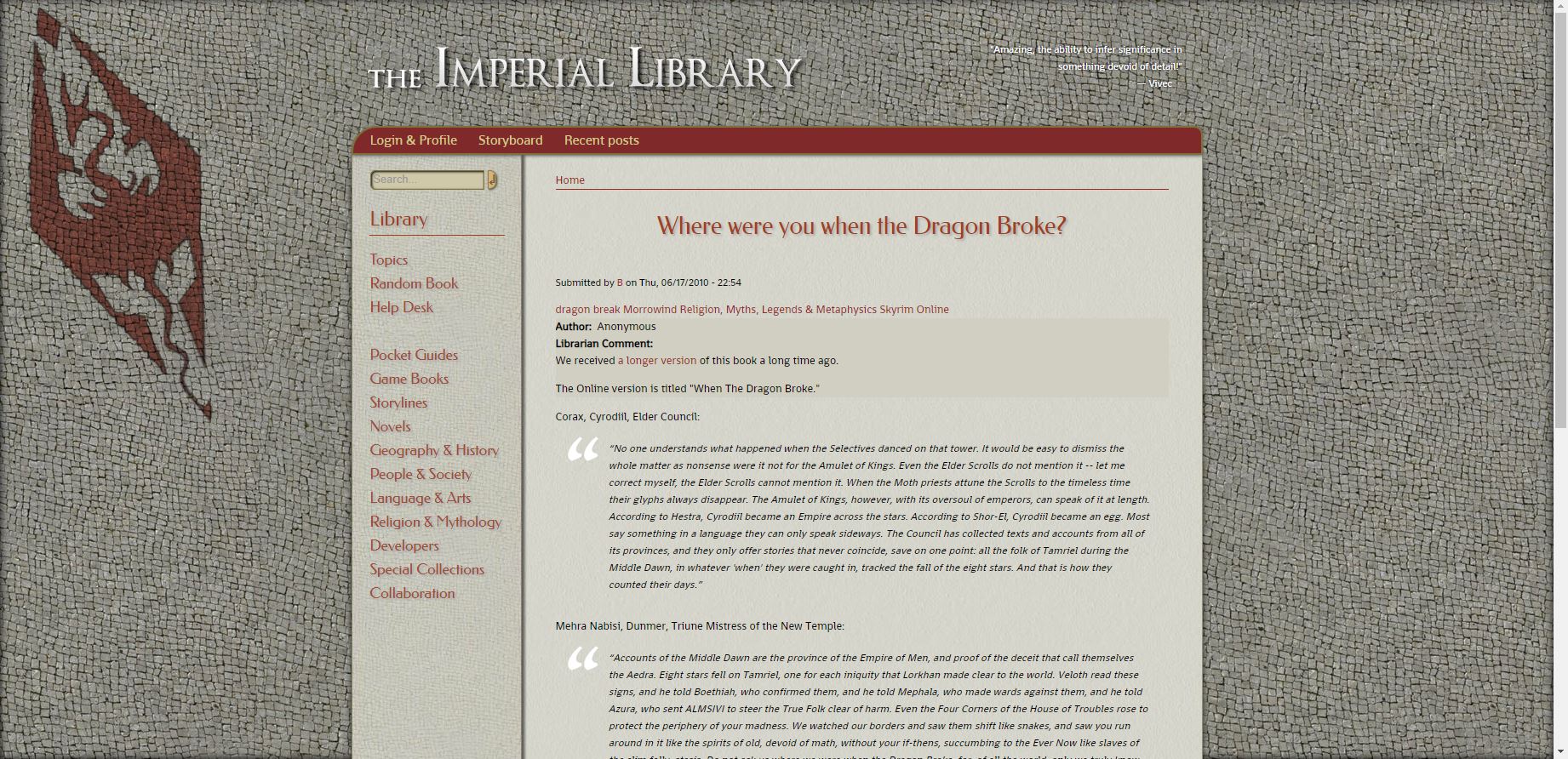 Where Were You When the Dragon Broke? asked by the Imperial Library