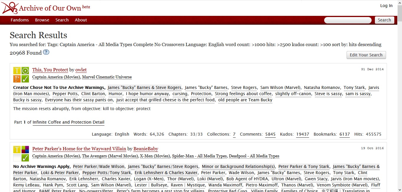First two search results on AO3