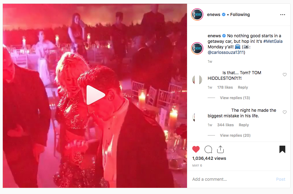 E!News Instagram post showing Hiddleswift dancing
