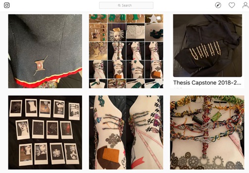 Instagram page showing photos, beads, and other artifacts of the creative process