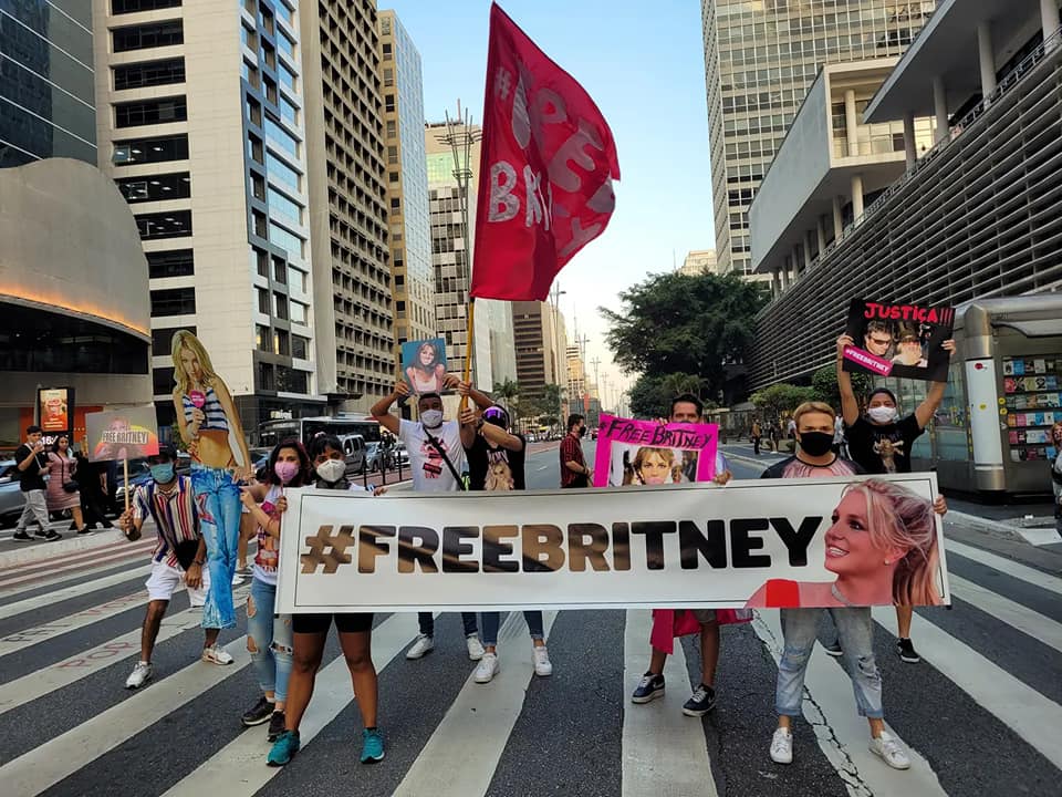 A group of Brazilian fans supporting Britney