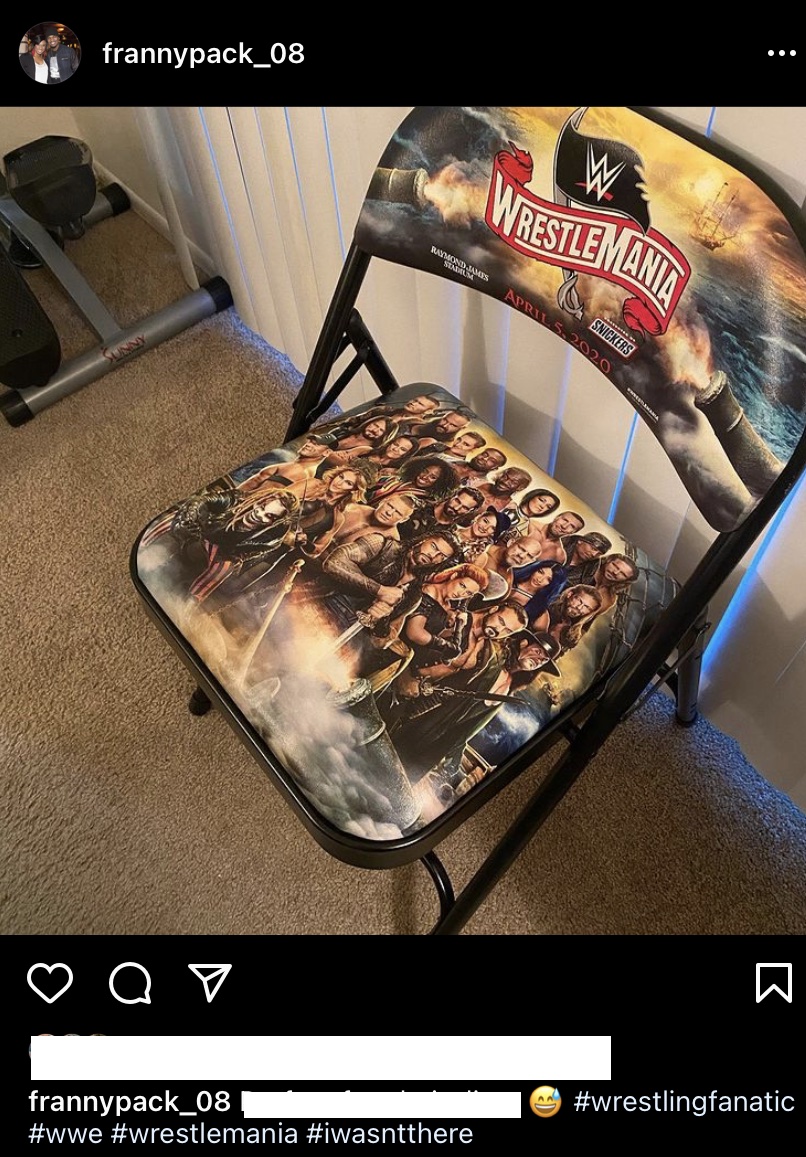 Instagram photo of WrestleMania 36 event folding chair