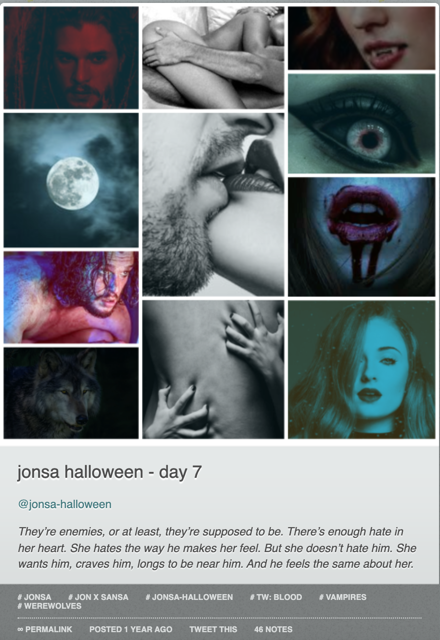 A Tumblr image post, a collage of men, women, a wolf, and the moon.
