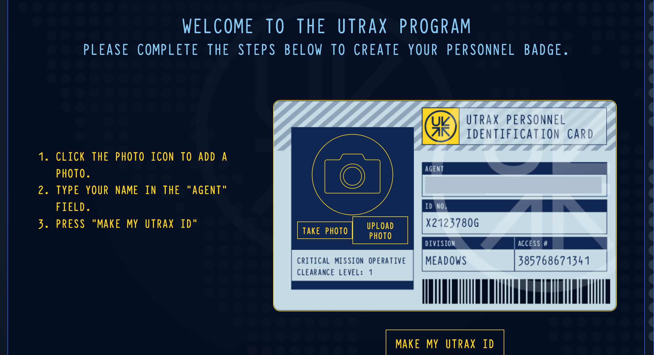 Screenshot of the sign-up form asking for a photo and name.
