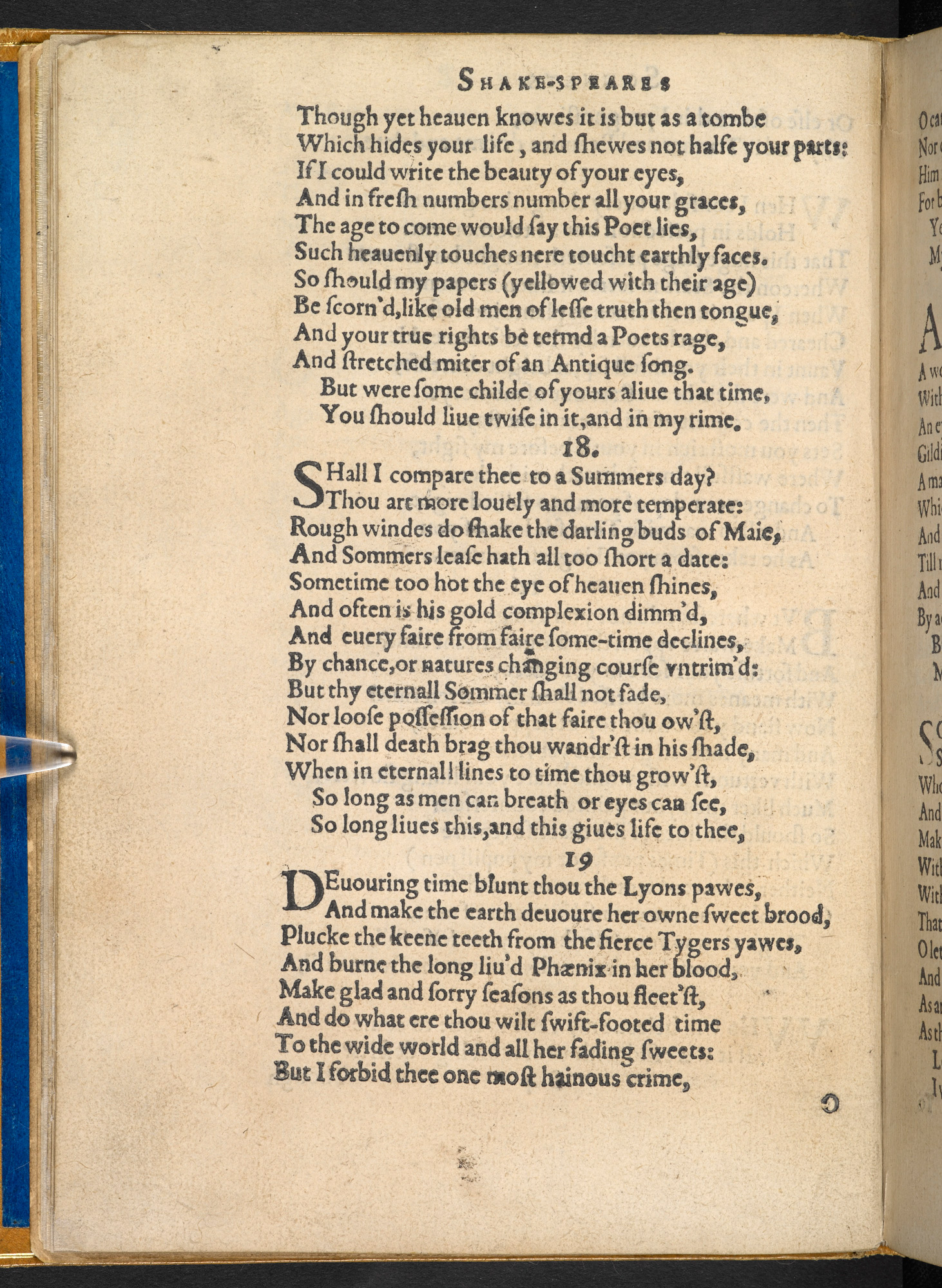 Photograph of the page from the 1609 edition containing Sonnet 18.