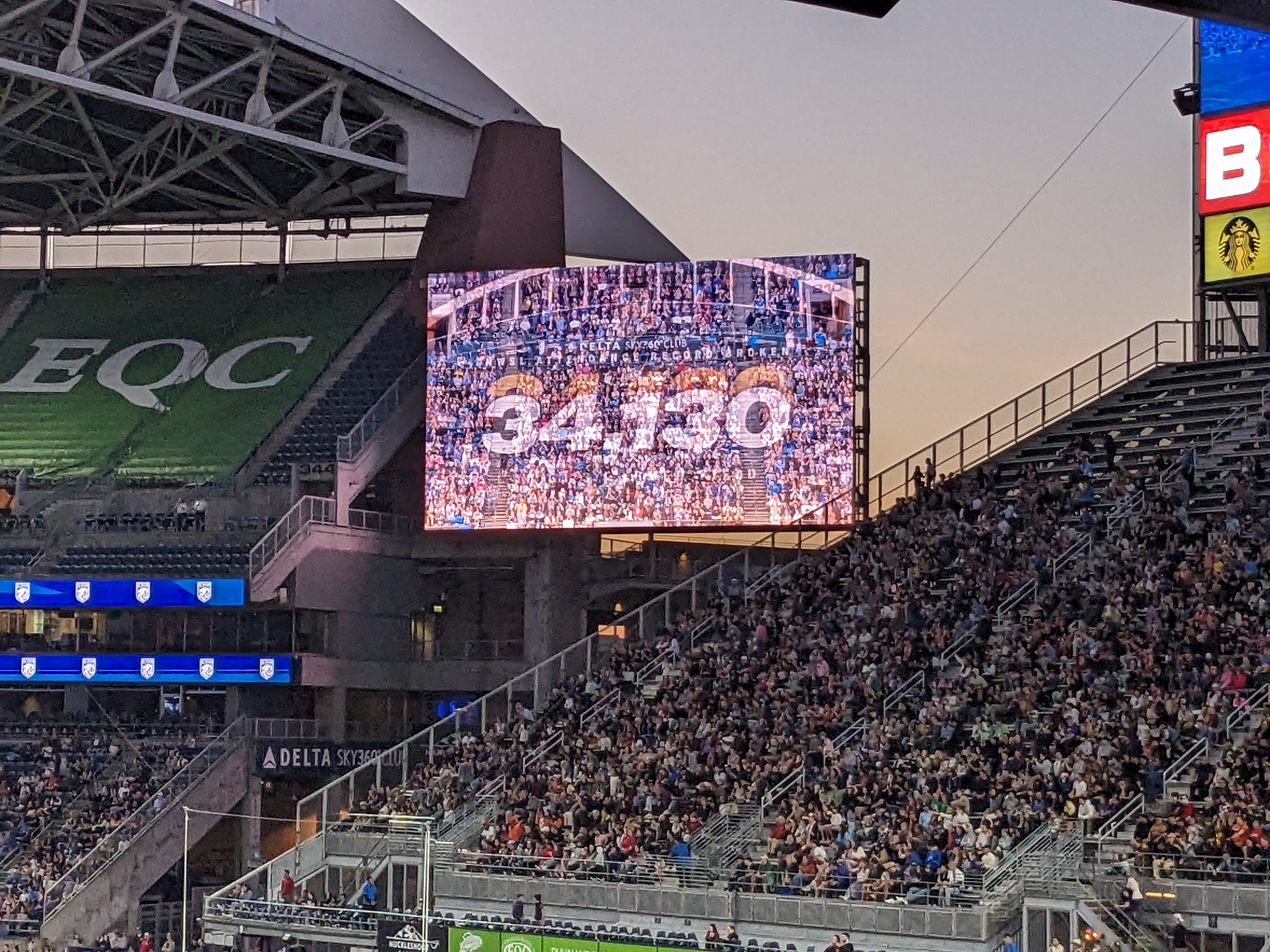 Jumbotron showing attendance of 34,130.