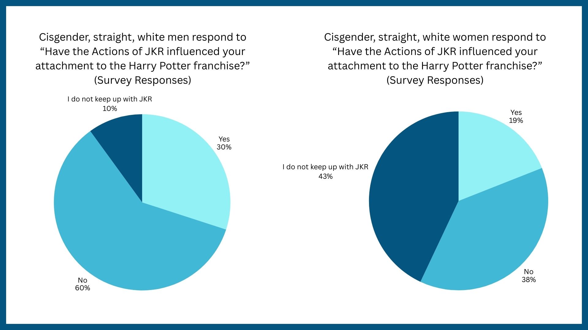 Pie charts showing survey responses.