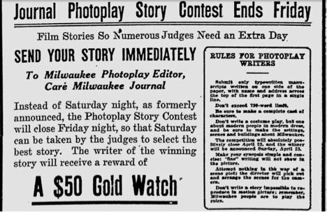 Transcription: Journal Photoplay Story Contest Ends Friday. Film Stories So Numerous Judges Need an Extra Day…